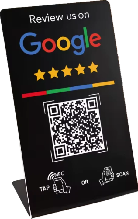 L-kujuline lauastend QR-koodiga, must